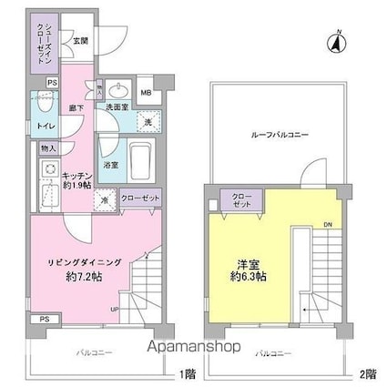 サンピエス桜新町[1DK/39.03m2]の間取図