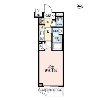 プレール・ドゥーク練馬Ⅱ[1K/25.52m2]の間取図