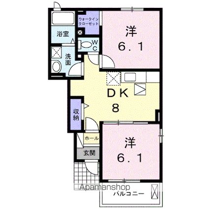 ドルチェヴィータ弐号館[2DK/45.77m2]の間取図