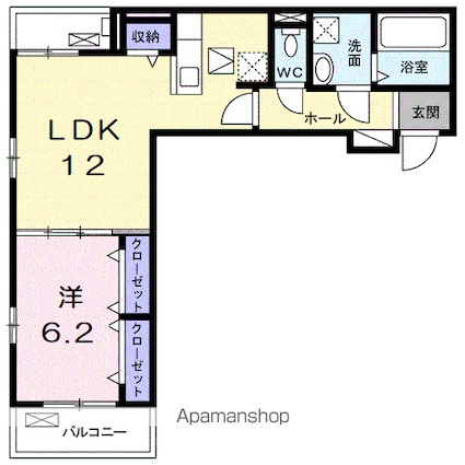 フルール彦根[1LDK/45.8m2]の間取図