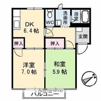 フレグランスまほろば　Ａ棟[2DK/47.28m2]の間取図