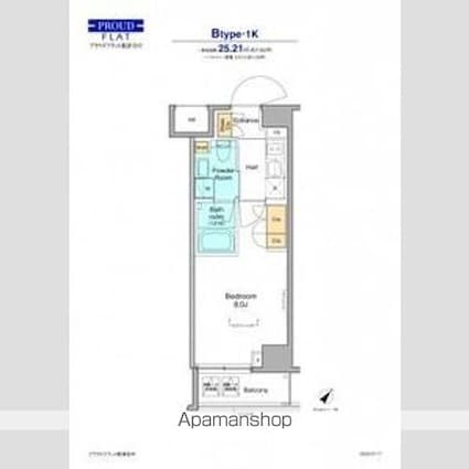 プラウドフラット根津谷中[1K/25.21m2]の間取図