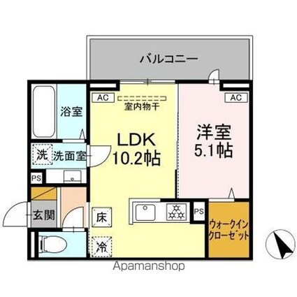 Ｎ・ＤーＲＯＯＭ　ＩＩＤＡＣＨＯＵ　Ａ棟[1LDK/37.63m2]の間取図