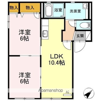 バリュージュ馬木　Ａ棟[2LDK/50.04m2]の間取図