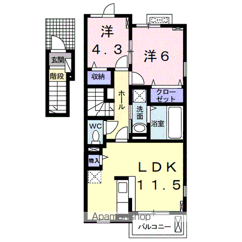 和歌山市和歌浦東のアパートの間取り