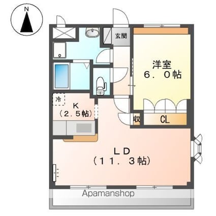 ボンヌ　シャンス[1LDK/45.36m2]の間取図