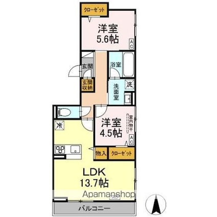 Ｄーｃｏｍｏｄｏ小金井貫井北町[2LDK/59.63m2]の間取図