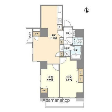 エムレジデンス渋谷神泉[2LDK/64.5m2]の間取図