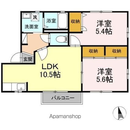 ヴィクトリータウン　Ｅ[2LDK/51.87m2]の間取図