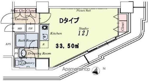 ＨＦ駒沢公園レジデンスＴＯＷＥＲ[1R/33.5m2]の間取図