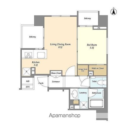 ミリアレジデンス中野坂上[1LDK/42.37m2]の間取図