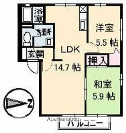 フレグランスＫＯＺＡＩ　Ａ・Ｂ棟[2LDK/54.81m2]の間取図