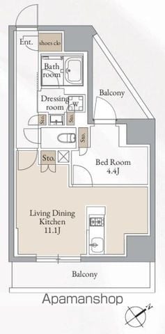 新宿区西早稲田のマンションの間取り