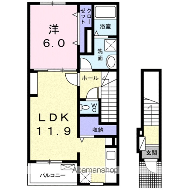 ウィンコート蔵王Ｃ[1LDK/48.65m2]の間取図