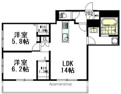 （仮称）境南町３丁目ヘーベルメゾン[2LDK/61.24m2]の間取図