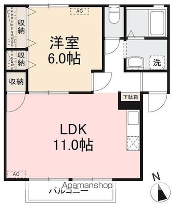 アルカディア屋島Ａ・Ｂ[1LDK/46.08m2]の間取図