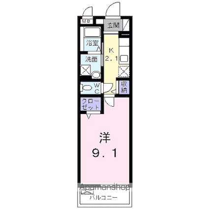 ルクレイル西桜[1K/29.6m2]の間取図