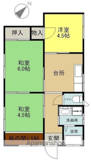第二中央ハイツ[3K/44.62m2]の間取図