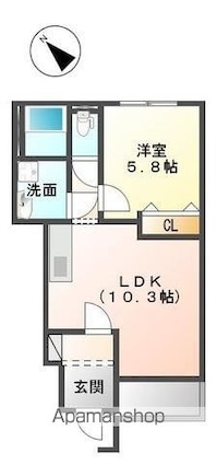 カーサ・フェリーチェ香西　[1LDK/40.82m2]の間取図