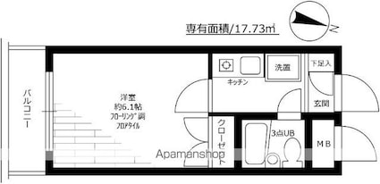 菱和パレス月島[1K/17.73m2]の間取図