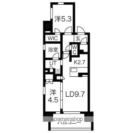 愛知県名古屋市西区那古野１丁目[2LDK/53.77m2]の間取図
