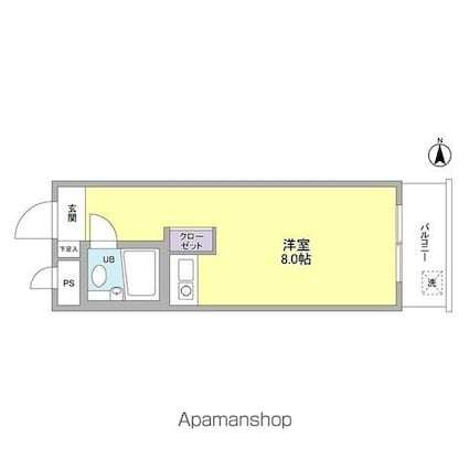 グリーンコート弦巻[1R/16.78m2]の間取図