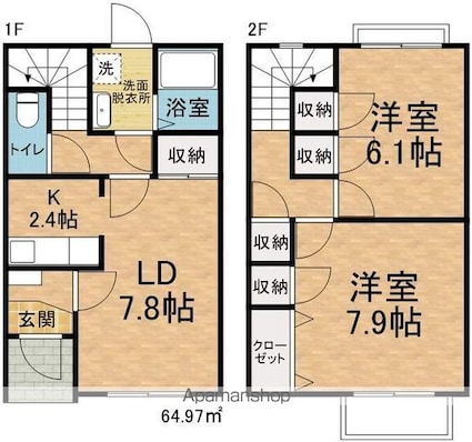Ｂｅｌｌｅ　Ｂｒａｎｃｈｅ藤[2LDK/64.97m2]の間取図