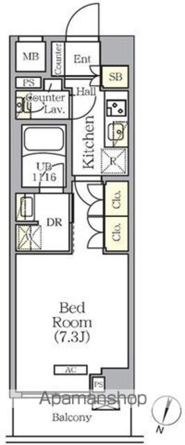 ＡＲＫＭＡＲＫ世田谷砧[1K/25.08m2]の間取図