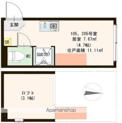 ハーモニーテラス新小岩[1R/11.11m2]の間取図