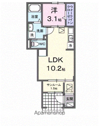ラ　フェリーチェ　篠ノ井[1LDK/36.25m2]の間取図