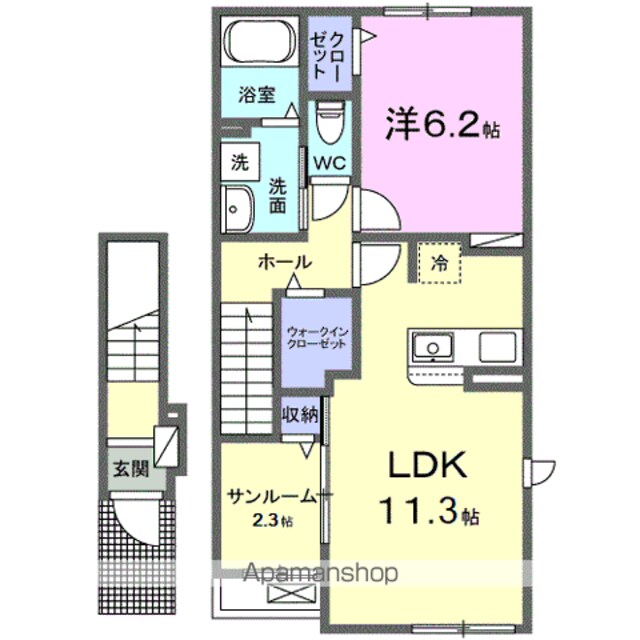 むくつる[1LDK/50.37m2]の間取図