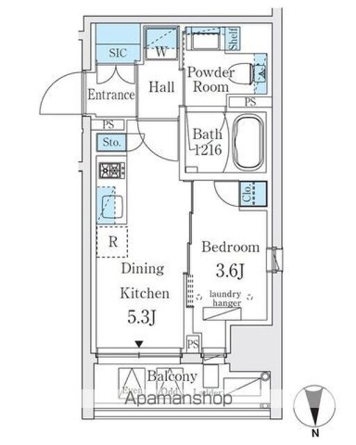 ジオエント秋葉原[1DK/25.1m2]の間取図