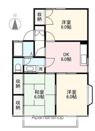 サン・ハローＢ・Ｄ・Ｆ・Ｈ棟[3DK/54m2]の間取図