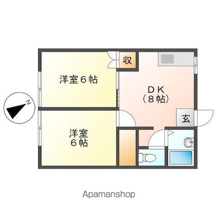 ルーミー湖北１号館[2DK/40.92m2]の間取図