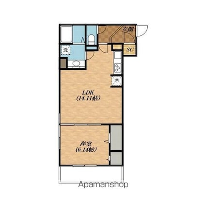 ＬＡ　ＶＩＬＬＡ五個荘Ａ棟[1LDK/46.93m2]の間取図