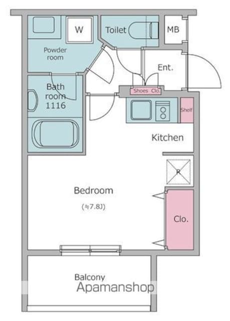 レジディア世田谷若林[1R/21.43m2]の間取図