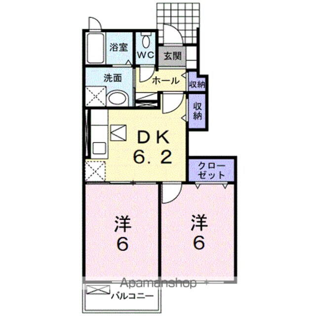 パラッツオ・クォーレＣ[2DK/43.86m2]の間取図