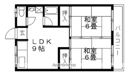 ドリームハイツ[2LDK/43.74m2]の間取図
