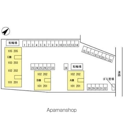 イースト１６Ａ・Ｂ・Ｃ棟[2DK/42.11m2]の配置図