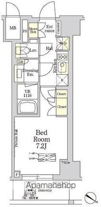 ＴＨＥ　ＣＬＡＳＳ　ＭＩＮＡＭＩＡＺＡＢＵ[1K/25.67m2]の間取図