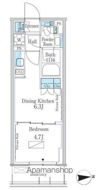 東京都新宿区百人町３丁目[1DK/26.97m2]の間取図