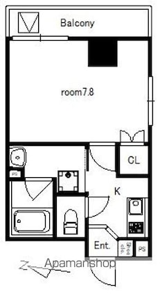 ビューテラス城山[1K/25.51m2]の間取図