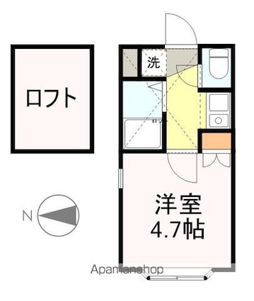アップルハウス旭ヶ丘３[1K/15.73m2]の間取図