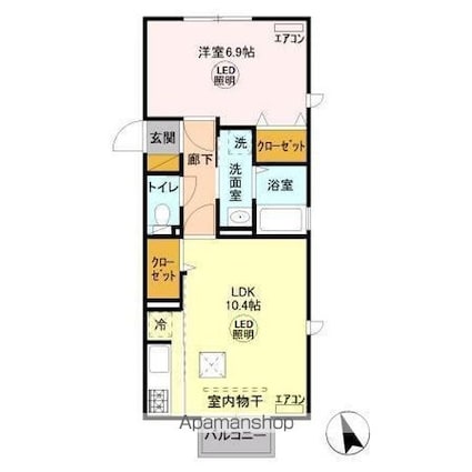 メゾングレース　Ｈ[1LDK/44.03m2]の間取図