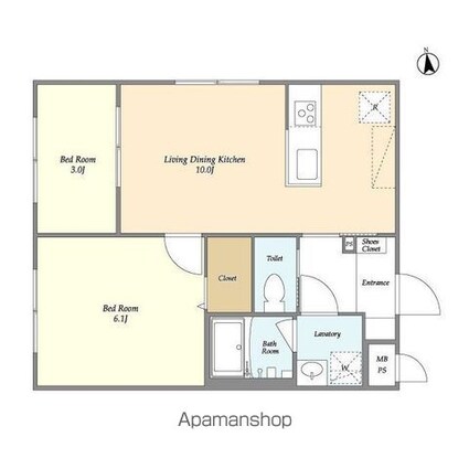 ウェルスクエアイズム上北沢[2LDK/41.48m2]の間取図
