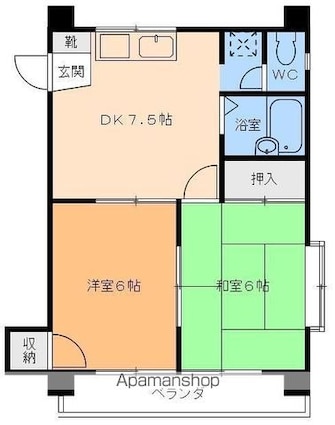 メロディーハイツ柳井[2DK/38.88m2]の間取図