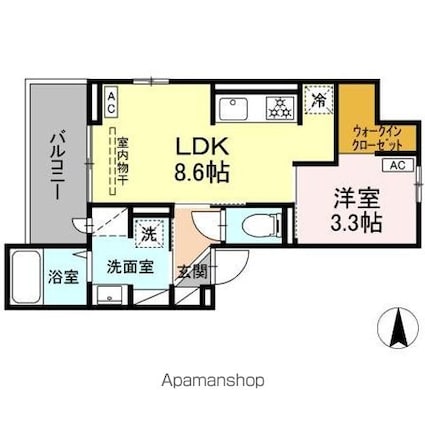 パークサウス栗田[1LDK/32.59m2]の間取図