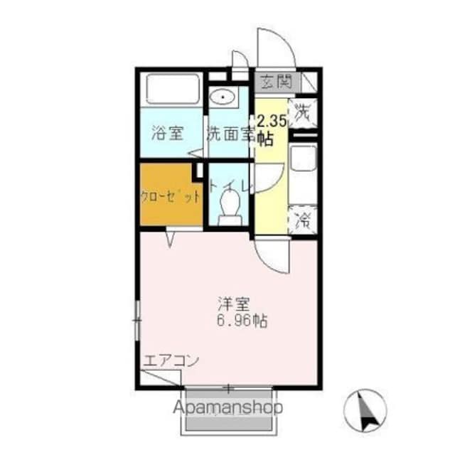 ドゥーピエース[1K/23.36m2]の間取図