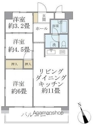 シャルム・Ｋ・カーサ[3LDK/53.1m2]の間取図