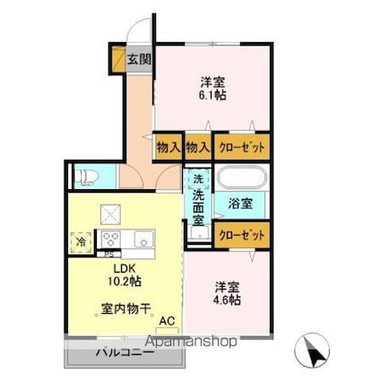 パーシモン三本柳[2LDK/52.09m2]の間取図